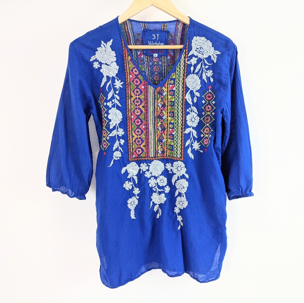 Vibrant Embroidered Johnny Was Cotton Tunic Blouse